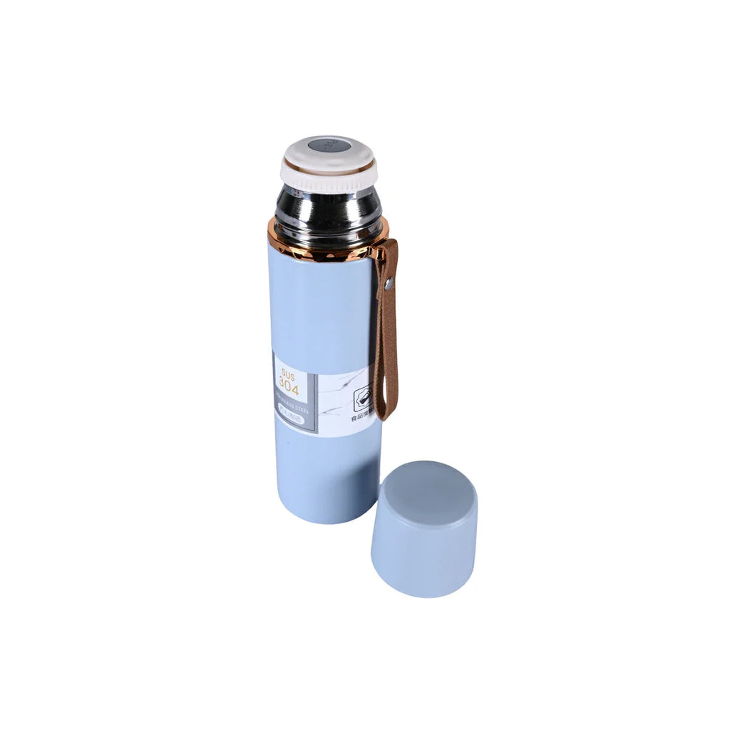 Picture of Sage Green Stainless Steel Thermos with Leather Strap 500ml - by Raja Sahib Kids