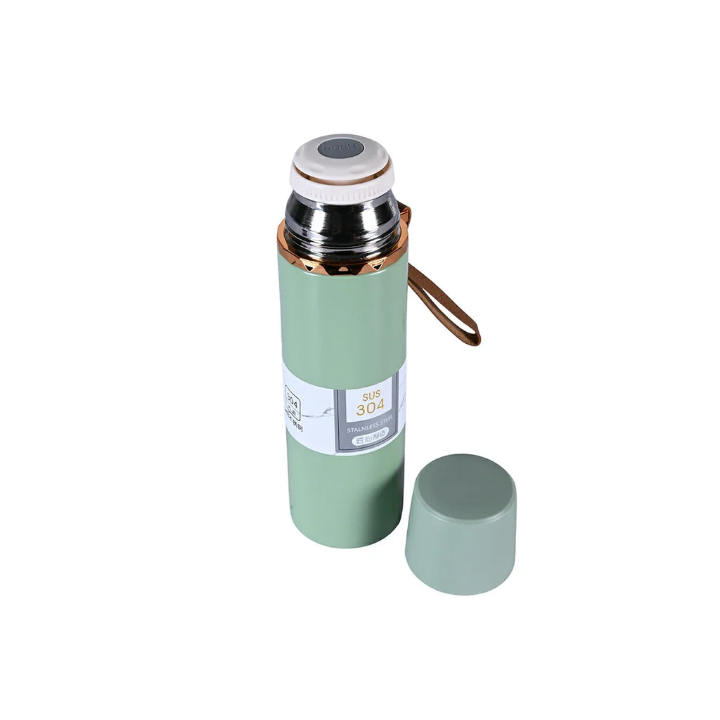 Picture of Sage Green Stainless Steel Thermos with Leather Strap 500ml - by Raja Sahib Kids