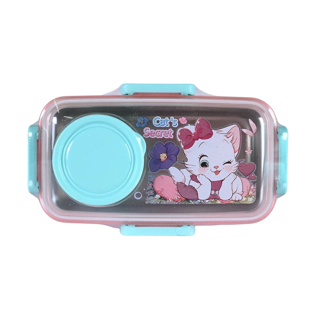 Picture of Pink and Teal Cat-themed Bento Lunch Box - by Raja Sahib Kids
