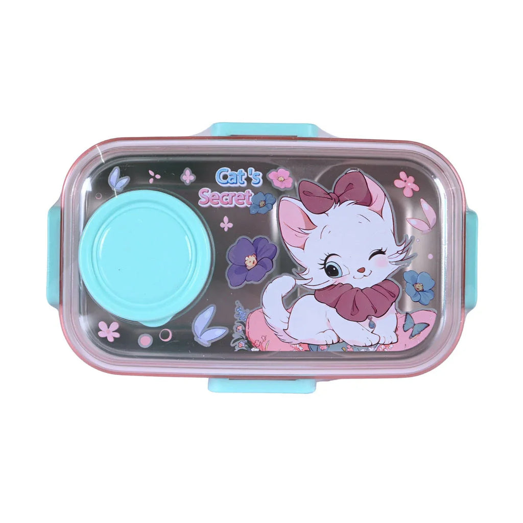 Picture of Stainless Steel Cute Pink and Blue Cat-themed Bento Lunch Box - by Raja Sahib Kids
