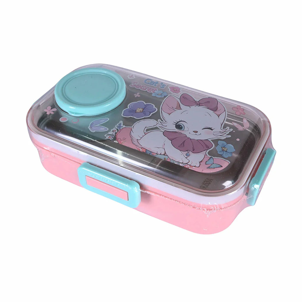 Picture of Stainless Steel Cute Pink and Blue Cat-themed Bento Lunch Box - by Raja Sahib Kids