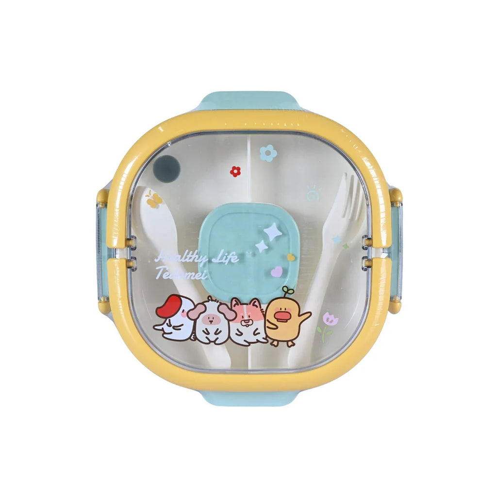 Picture of Kids' "Healthy Life" Cute Animals Lunch Box with Fork & Spoon - by Raja Sahib Kids