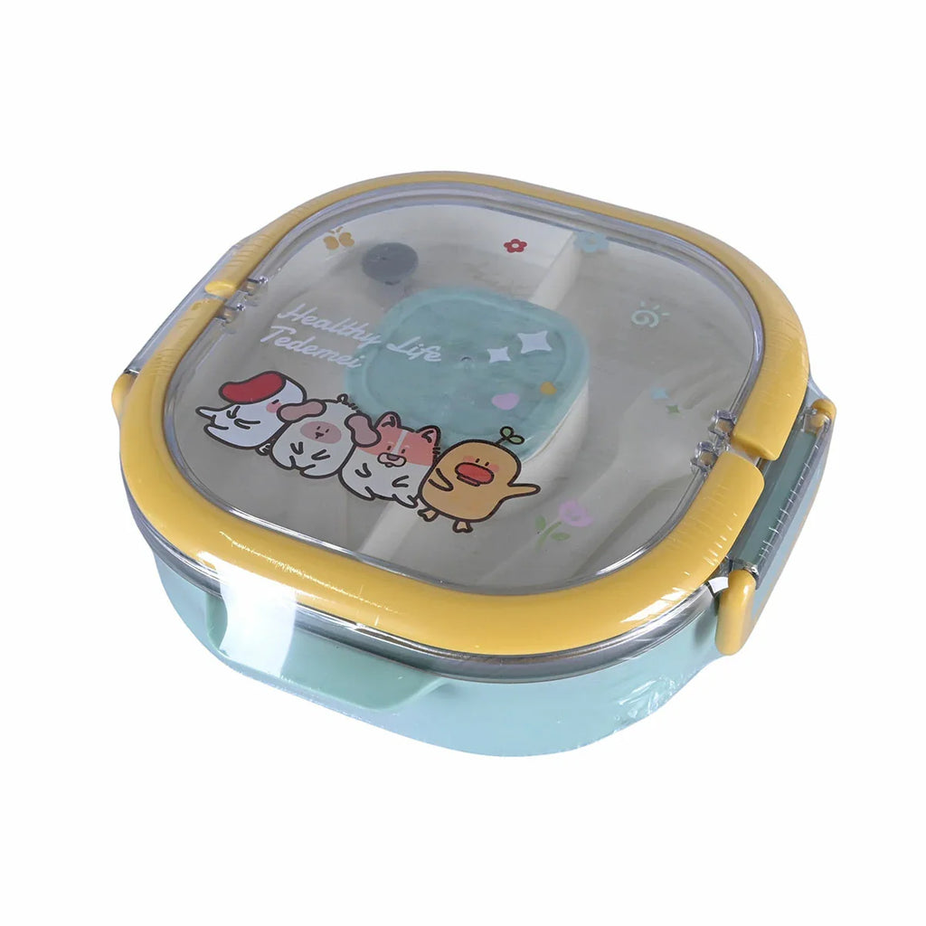 Picture of Kids' "Healthy Life" Cute Animals Lunch Box with Fork & Spoon - by Raja Sahib Kids