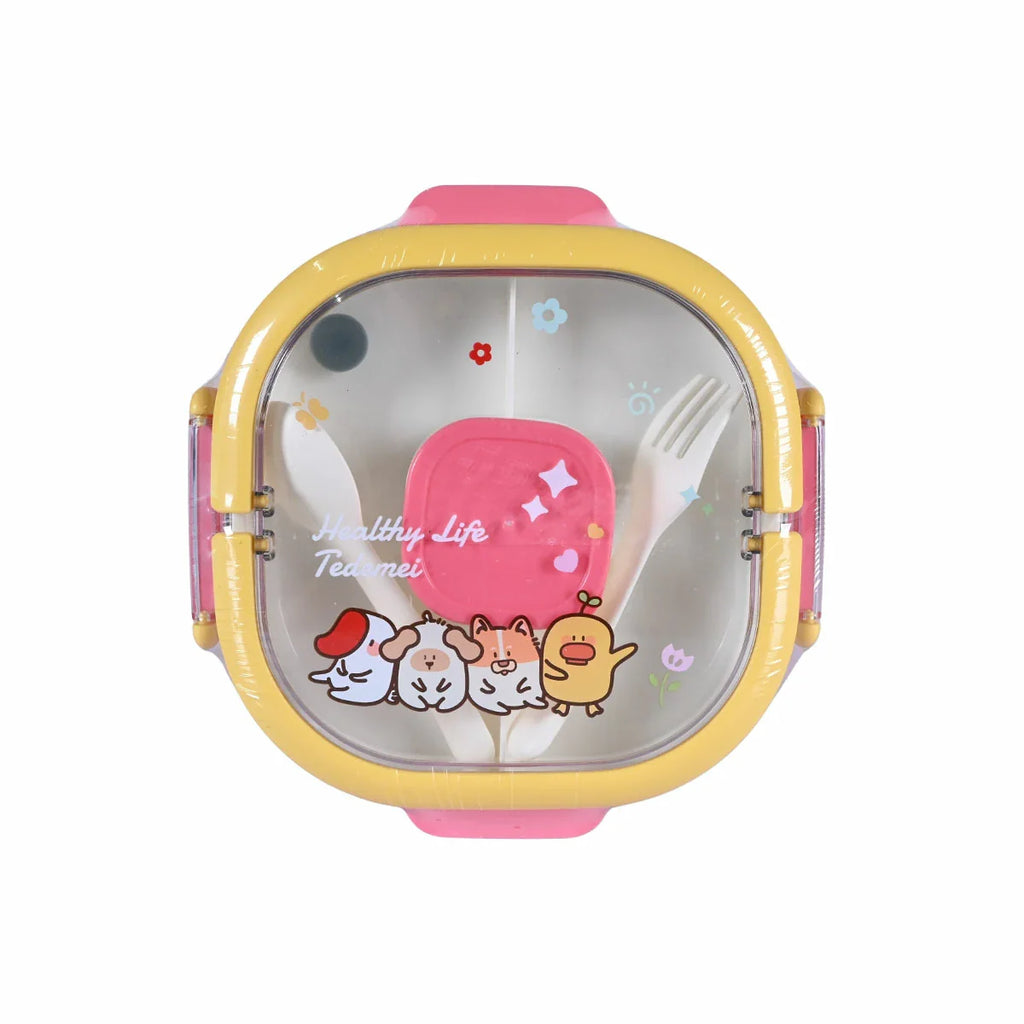 Picture of Kids' "Healthy Life" Cute Animals Lunch Box with Fork & Spoon - by Raja Sahib Kids