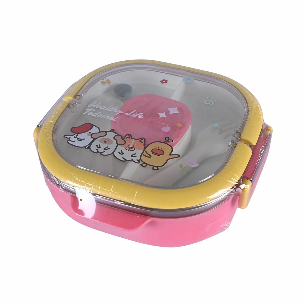 Picture of Kids' "Healthy Life" Cute Animals Lunch Box with Fork & Spoon - by Raja Sahib Kids