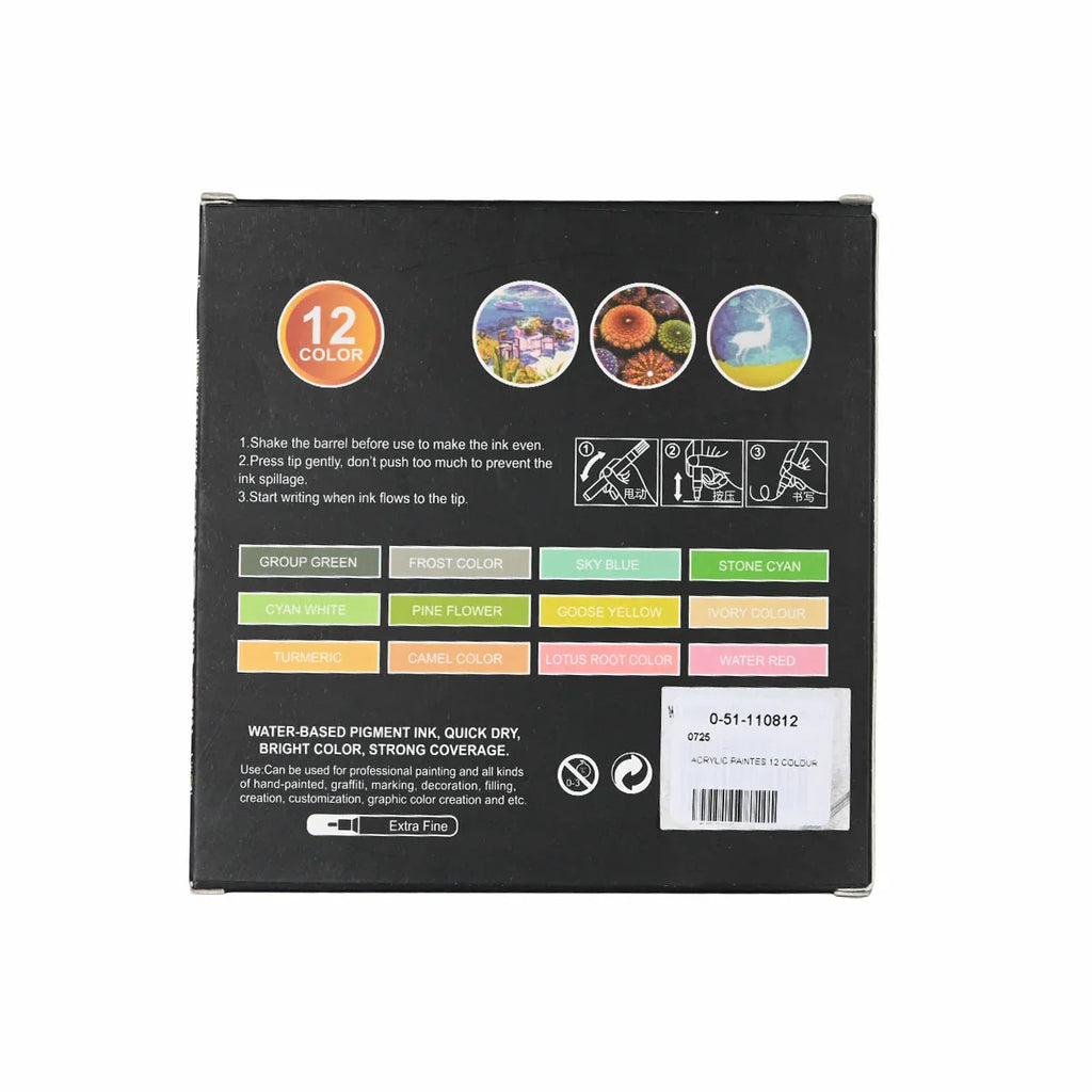 Picture of 12-Piece Fine-Tip Water-Based Acrylic Paint Markers - by Raja Sahib Kids