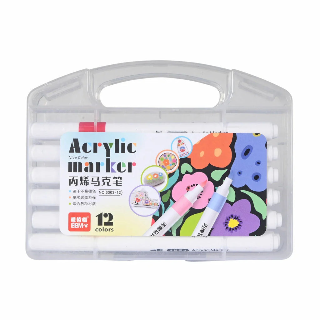 Picture of 12-Piece Dual-Tip Acrylic Marker Set for Multi-Surface Art - by Raja Sahib Kids