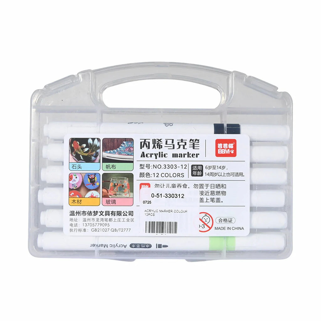 Picture of 12-Piece Dual-Tip Acrylic Marker Set for Multi-Surface Art - by Raja Sahib Kids