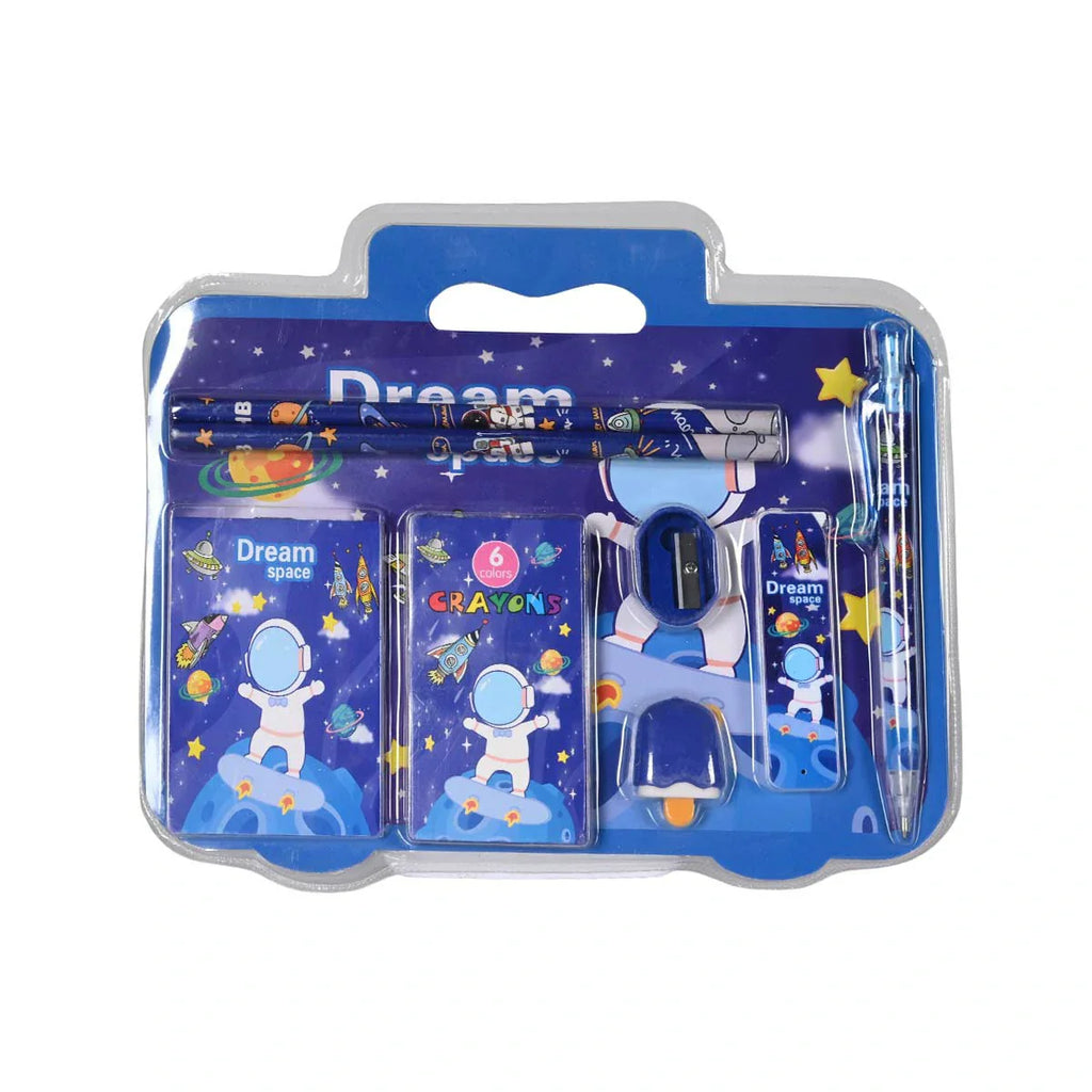 Picture of Complete 8-Piece Pencil & Crayon Gift Set in a Space Theme - by Raja Sahib Kids