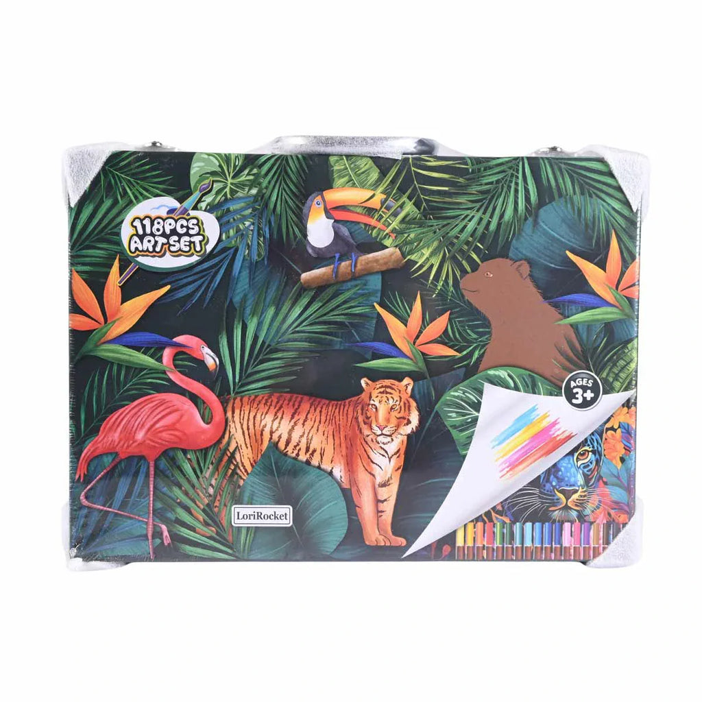 Picture of 118-Piece Deluxe Jungle Safari Art Set in Portable Briefcase (Ages 3+) - by Raja Sahib Kids