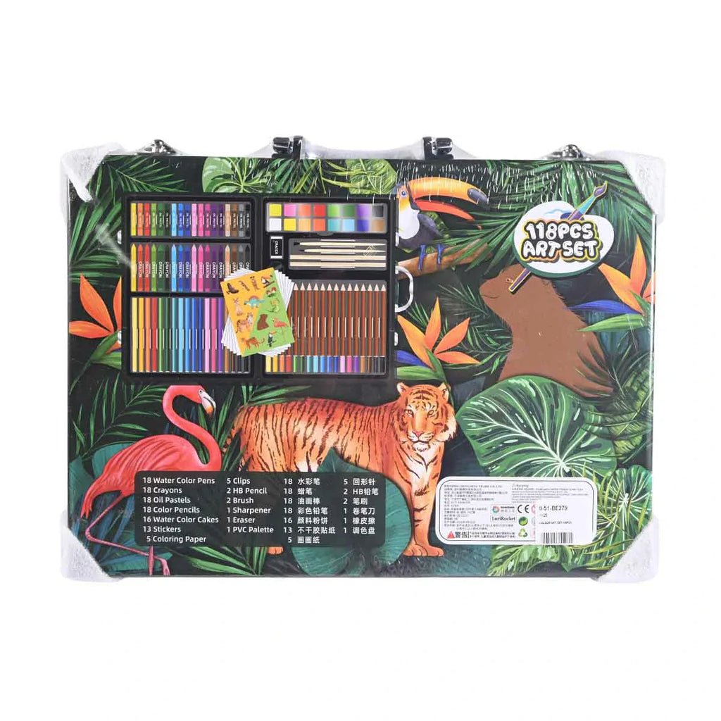 Picture of 118-Piece Deluxe Jungle Safari Art Set in Portable Briefcase (Ages 3+) - by Raja Sahib Kids