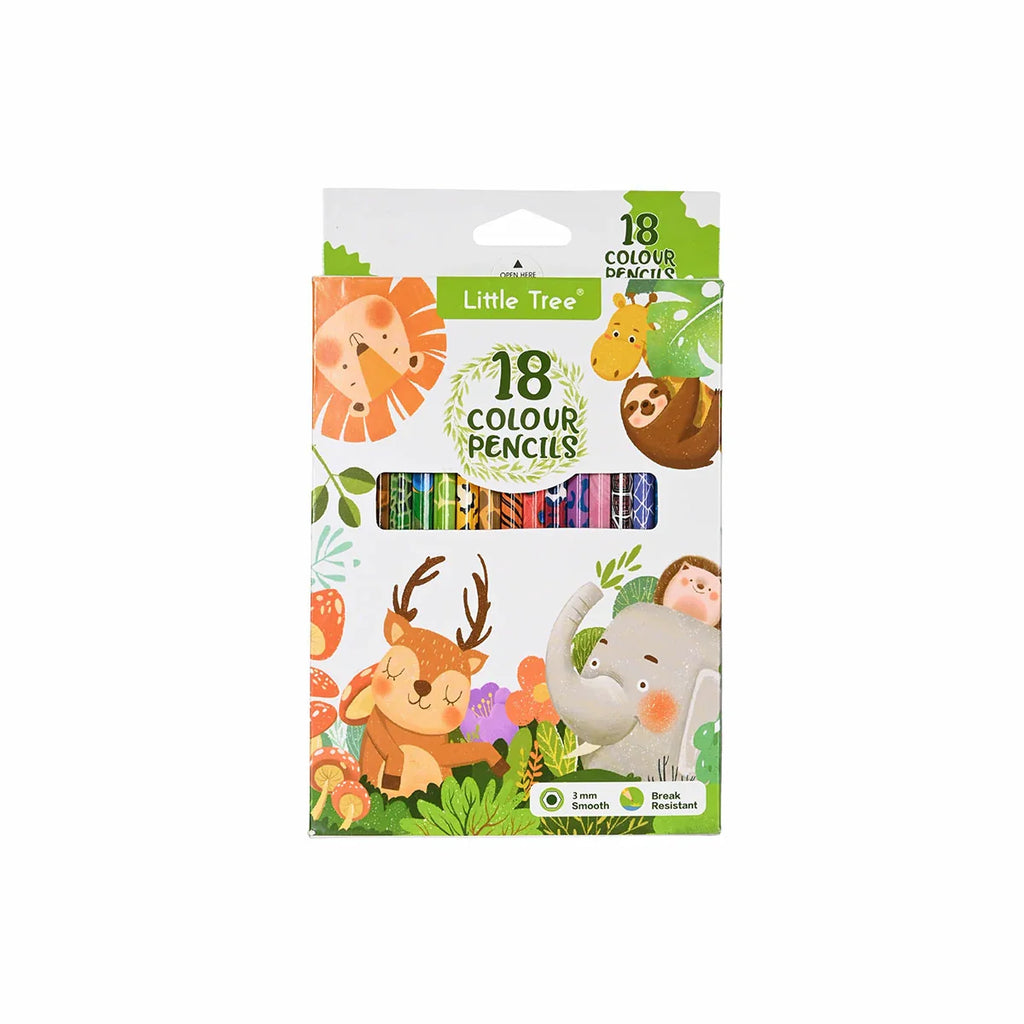 Picture of Little Tree 18-Piece Break-Resistant Colouring Pencils with Animal Design - by Raja Sahib Kids