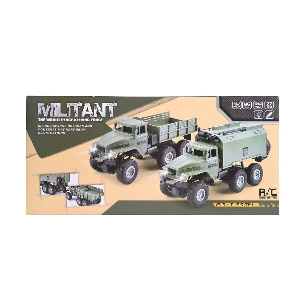 Picture of Militant Fight Army R/C Truck Set: 1:16 Scale 6x4 Heavy Duty Vehicle with Working Lights (27 MHz) - by Raja Sahib Kids