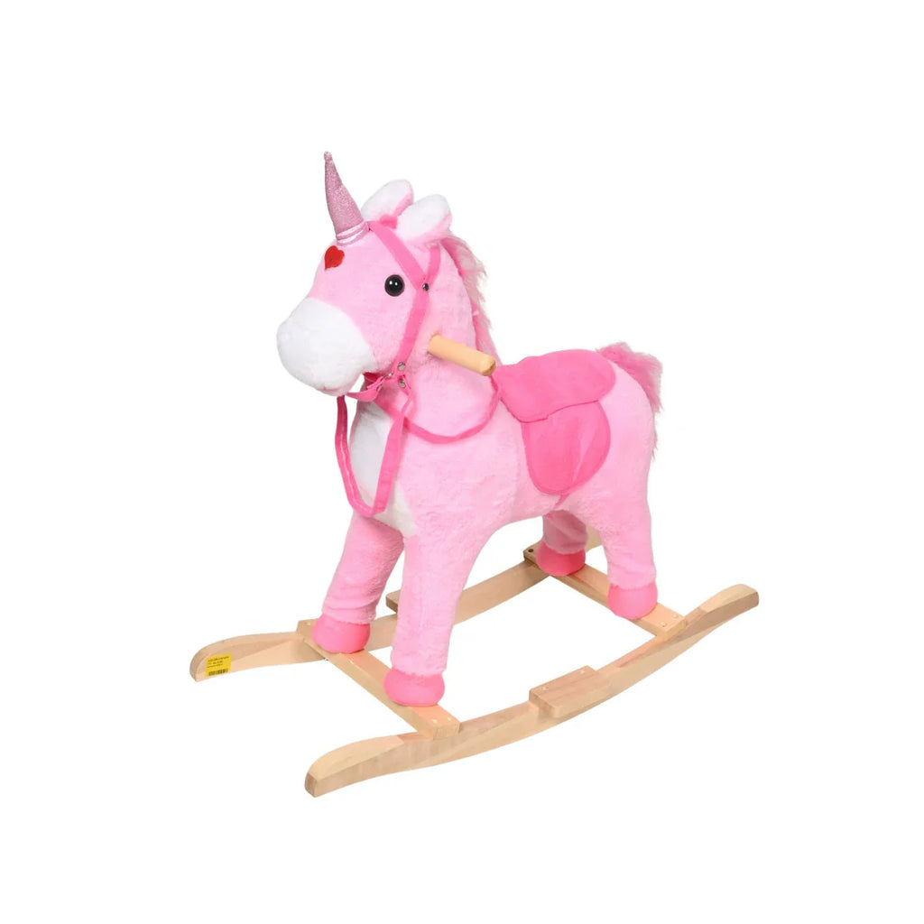 Picture of Pink Plush Unicorn Rocking Horse Toy - Wooden Base Fantasy Rocker - by Raja Sahib Kids