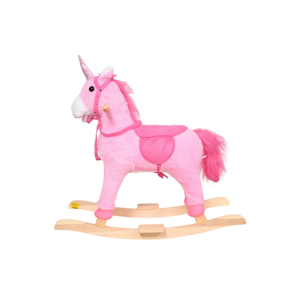 Picture of Pink Plush Unicorn Rocking Horse Toy - Wooden Base Fantasy Rocker - by Raja Sahib Kids