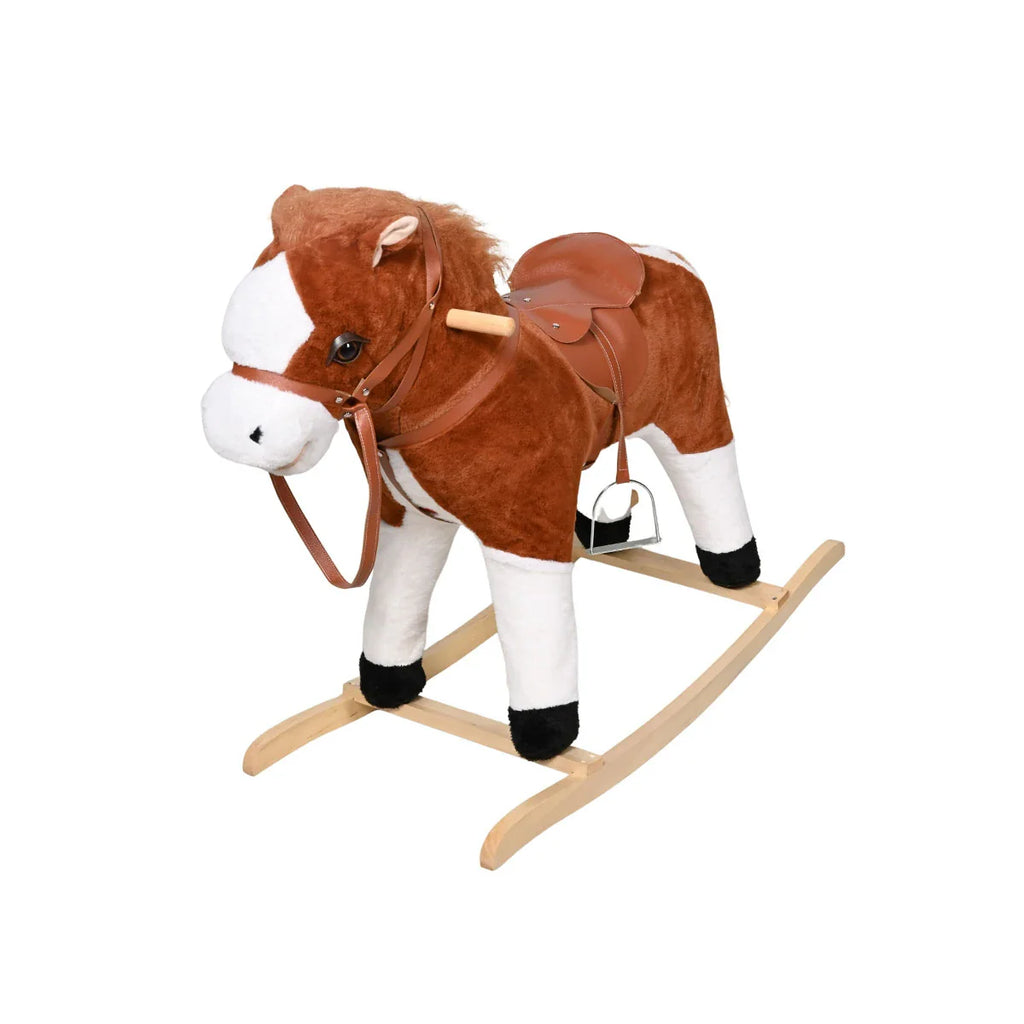 Picture of Deluxe Plush Rocking Horse Toy with Solid Wood Base and Full Tack - by Raja Sahib Kids