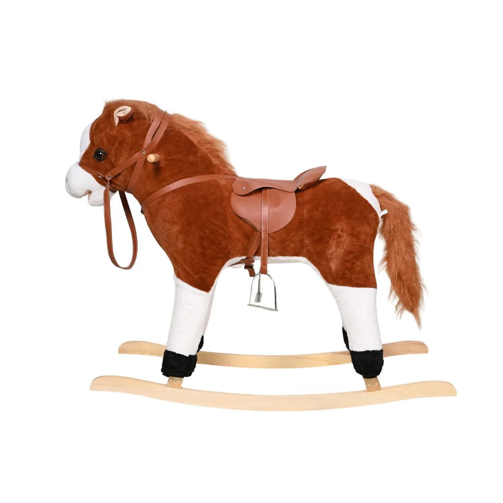 Picture of Deluxe Plush Rocking Horse Toy with Solid Wood Base and Full Tack - by Raja Sahib Kids