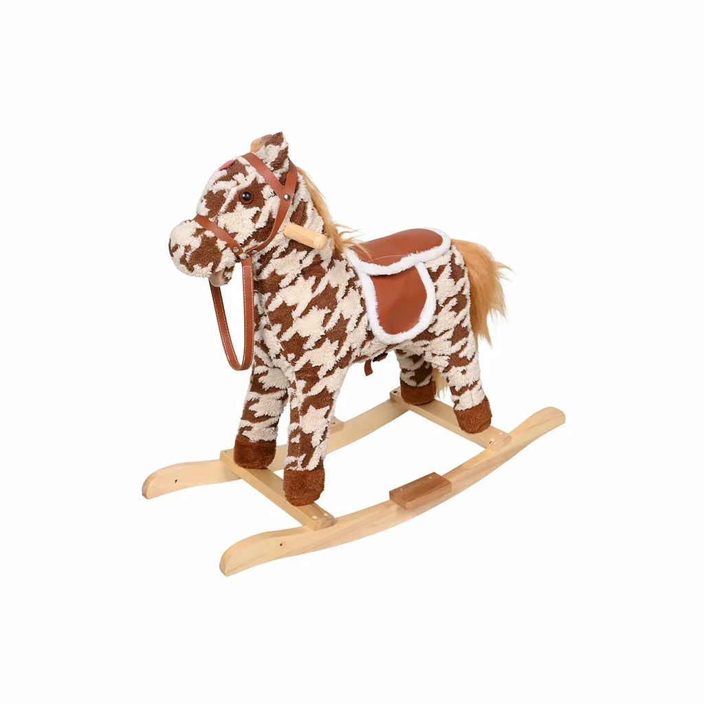 Picture of Luxury Plush Houndstooth Rocking Horse with Leatherette Saddle - by Raja Sahib Kids