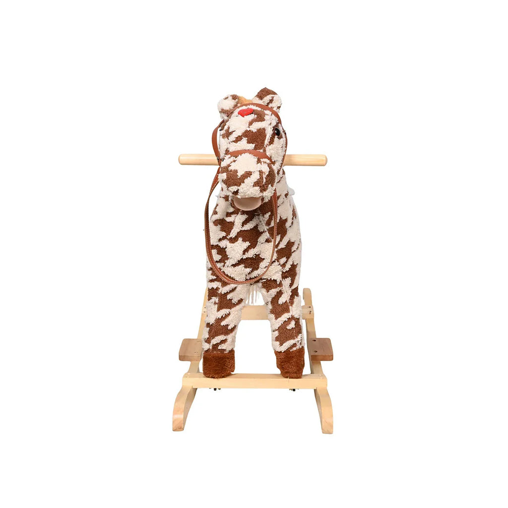 Picture of Luxury Plush Houndstooth Rocking Horse with Leatherette Saddle - by Raja Sahib Kids