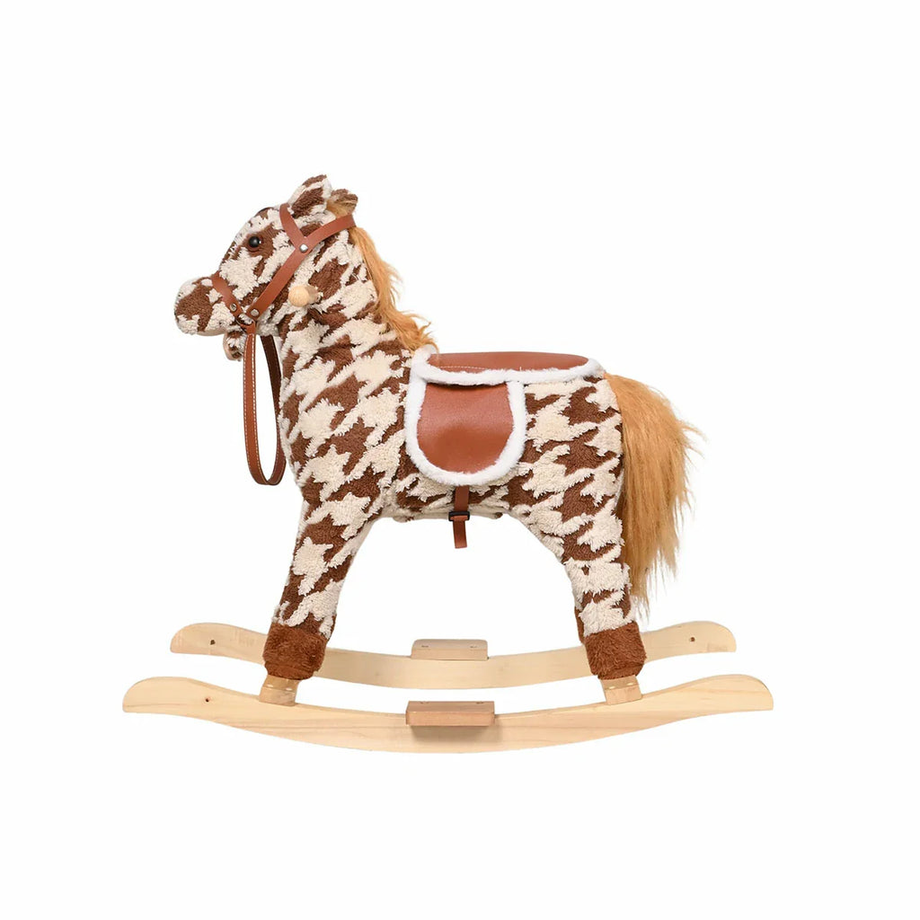 Picture of Luxury Plush Houndstooth Rocking Horse with Leatherette Saddle - by Raja Sahib Kids
