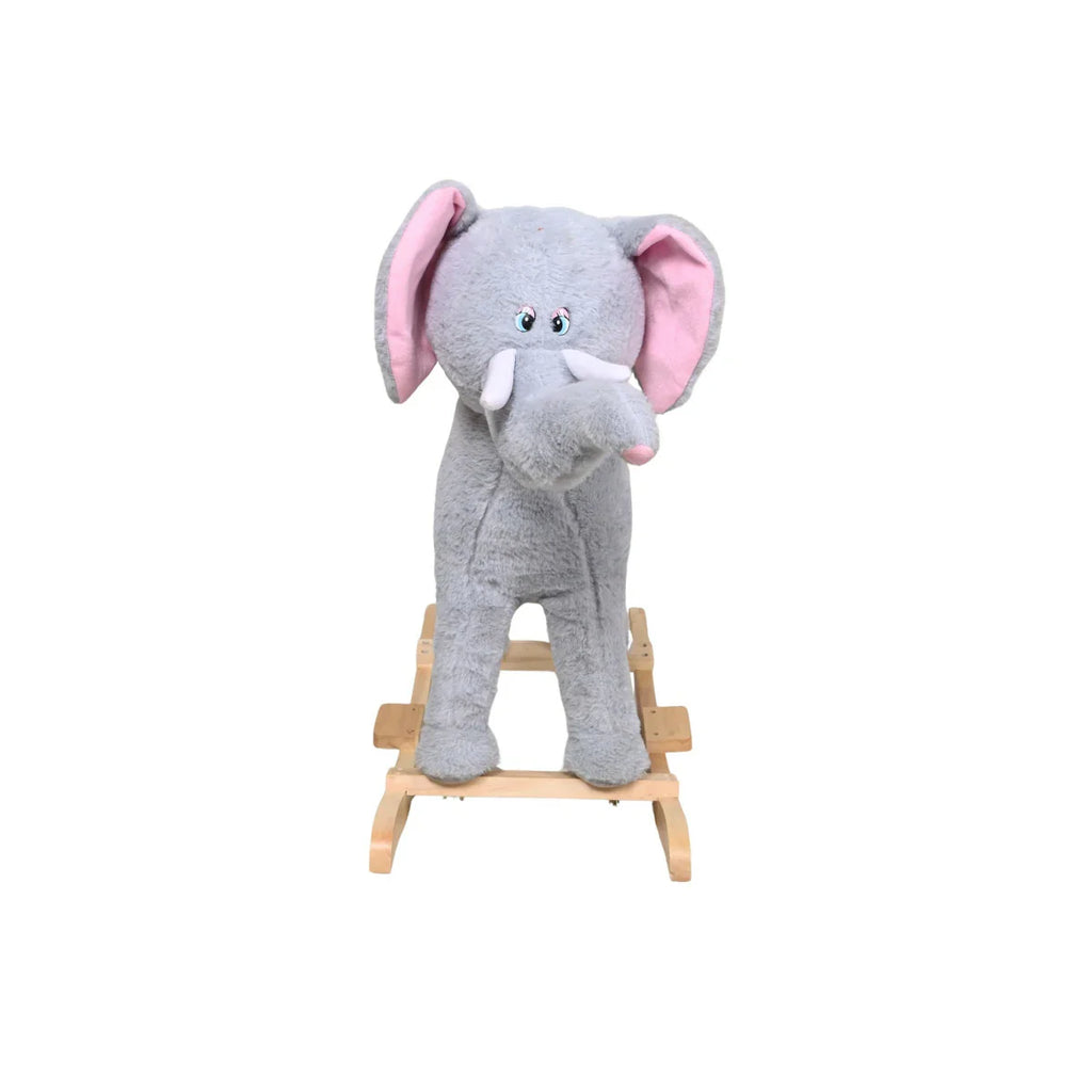 Picture of Soft Plush Elephant Rocker with Rainbow-Trimmed Saddle and Wood Base - by Raja Sahib Kids