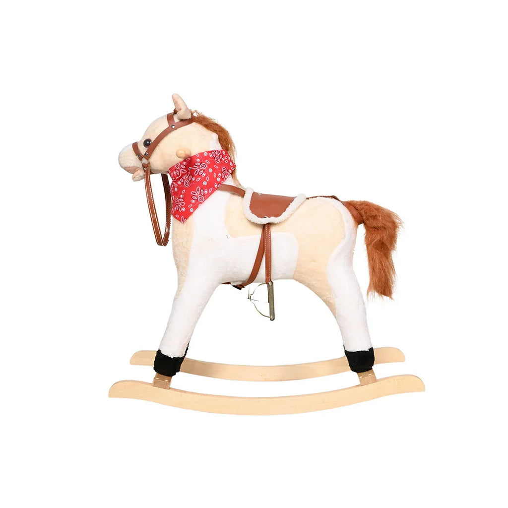 Picture of Traditional Plush Rocking Horse on Wooden Base - Soft & Safe Ride - by Raja Sahib Kids