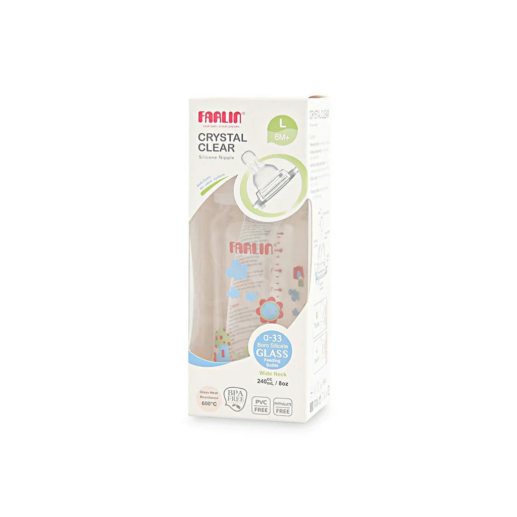 Picture of Farlin Wide Neck Glass Feeding Bottle 240ml - by Raja Sahib Kids