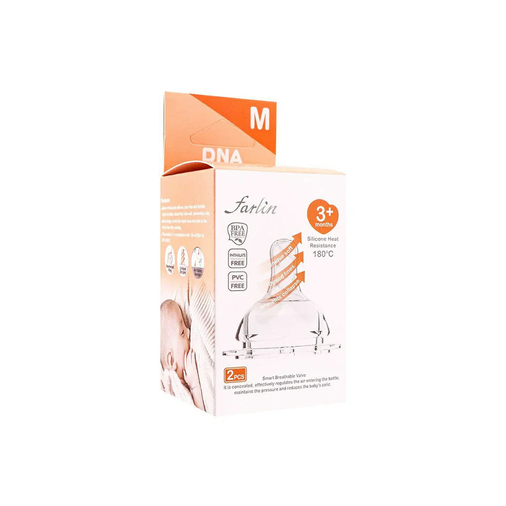 Picture of Farlin Wide Neck DNA Silicone Nipple Medium 2-Pack - by Raja Sahib Kids