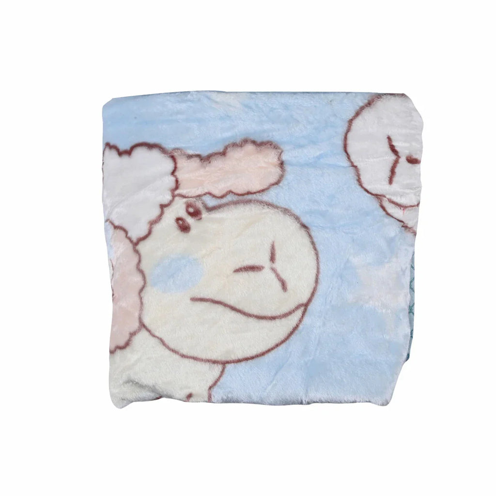 Picture of Baby Blue Plush Blanket with Cartoon Lamb Print - by Raja Sahib Kids