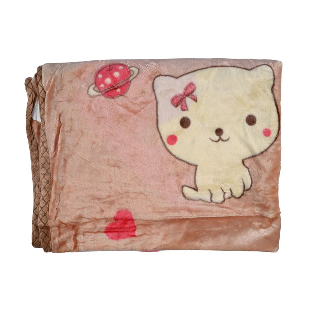 Picture of Peach/Rose-Toned Plush Blanket with Character & Planets Print - by Raja Sahib Kids