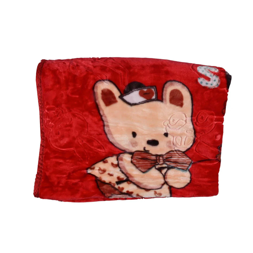 Picture of Vibrant Red Velvety Baby Blanket with Sailor Bear Print - by Raja Sahib Kids