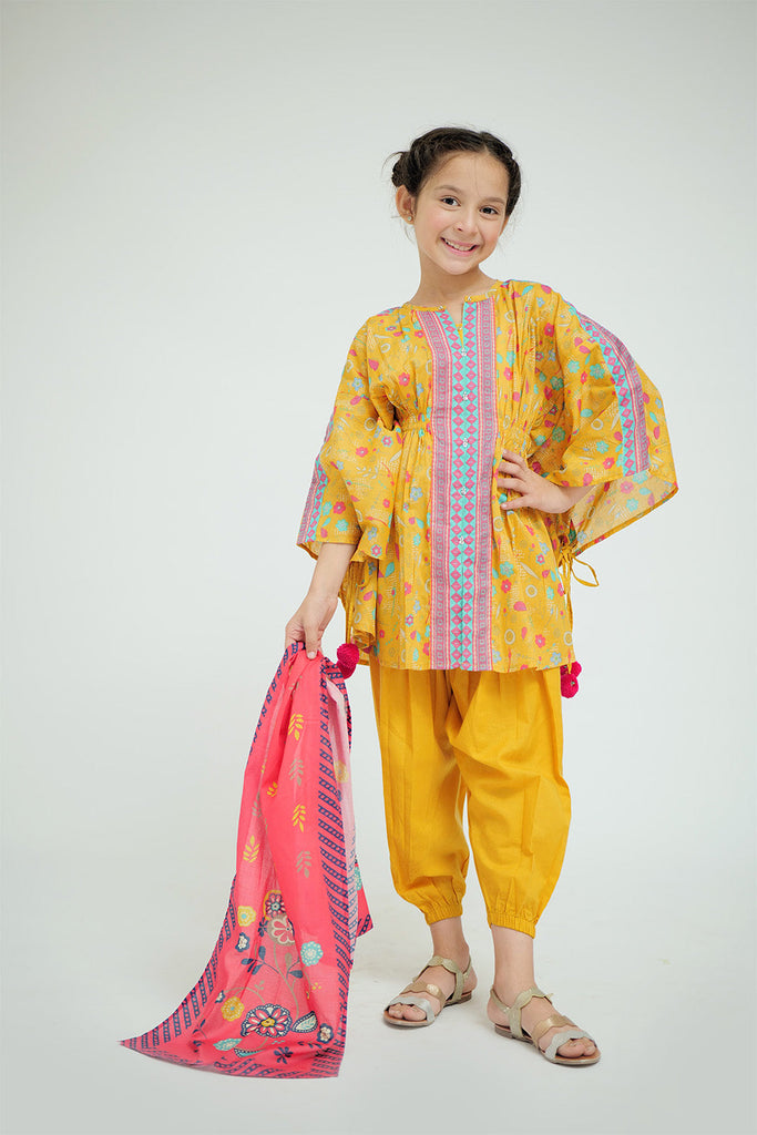 KAD-02578 | Yellow & Multicolor | Casual 3 Piece Suit | Cotton Lawn Printed