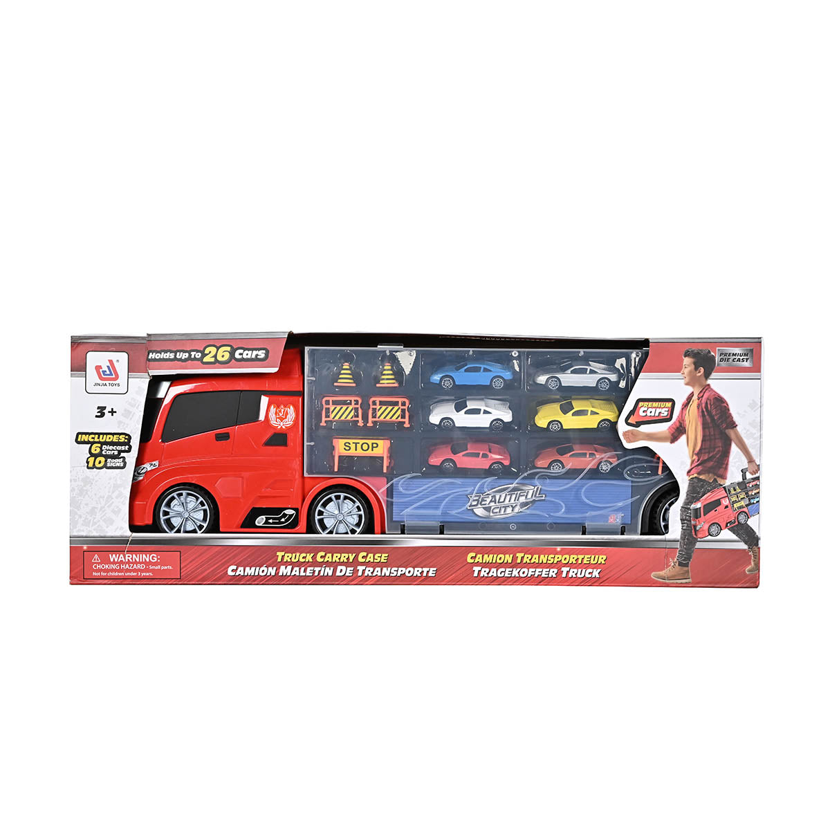 Truck Carry Case With 6 Cars & 10 Road Signs – Raja Sahib Kids