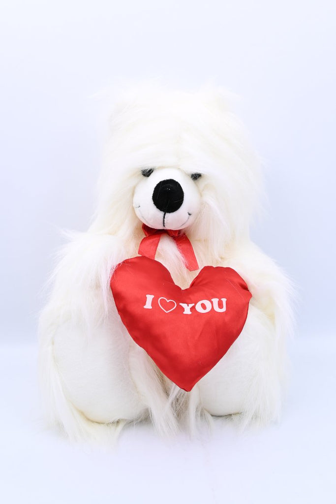 Picture of Plush White Teddy Bear I Love You Red Heart Love Stuff Toys - by Raja Sahib Kids