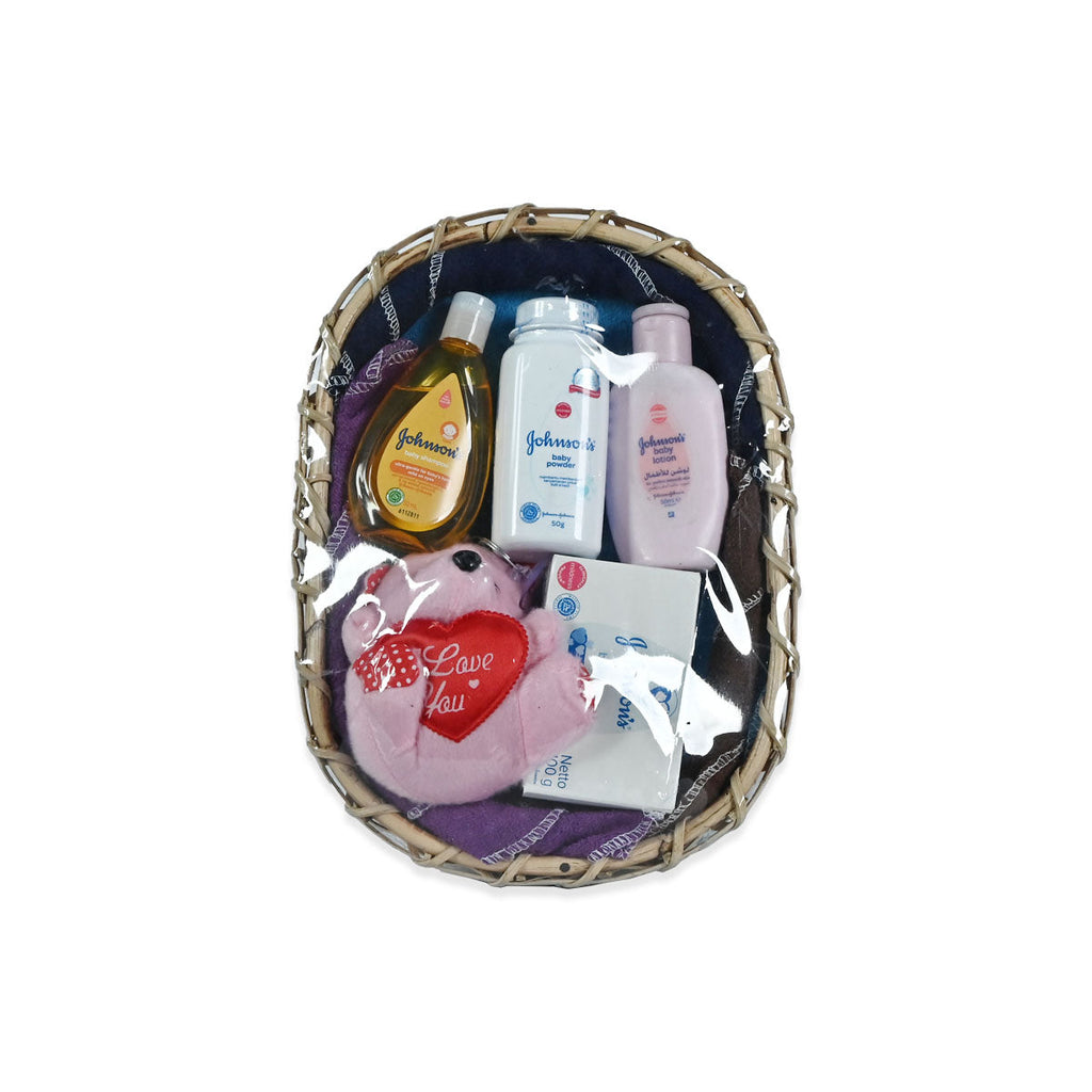Johnson's Baby Bath Gift Set With Round Basket-5 Pcs